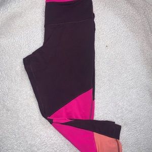 Purple workout capri leggings with color blocking